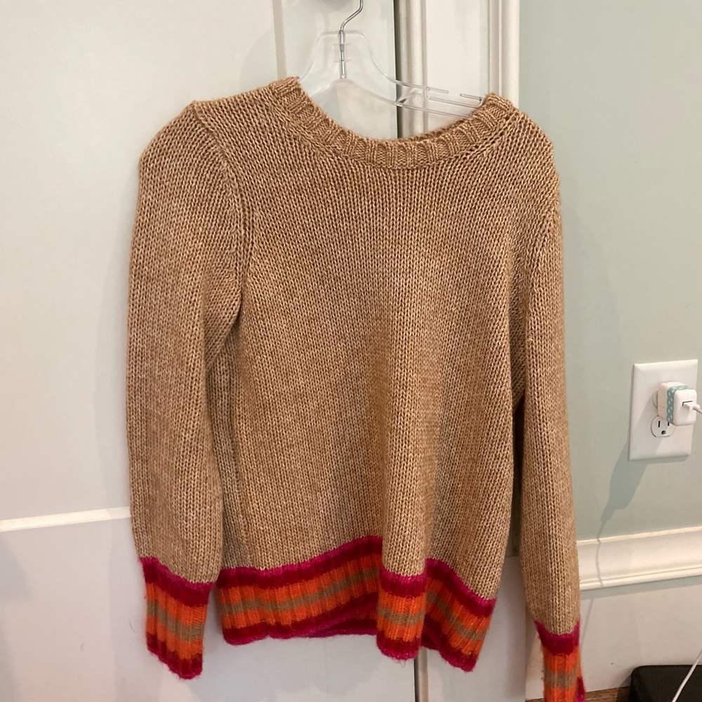 Tan and striped crew neck sweater